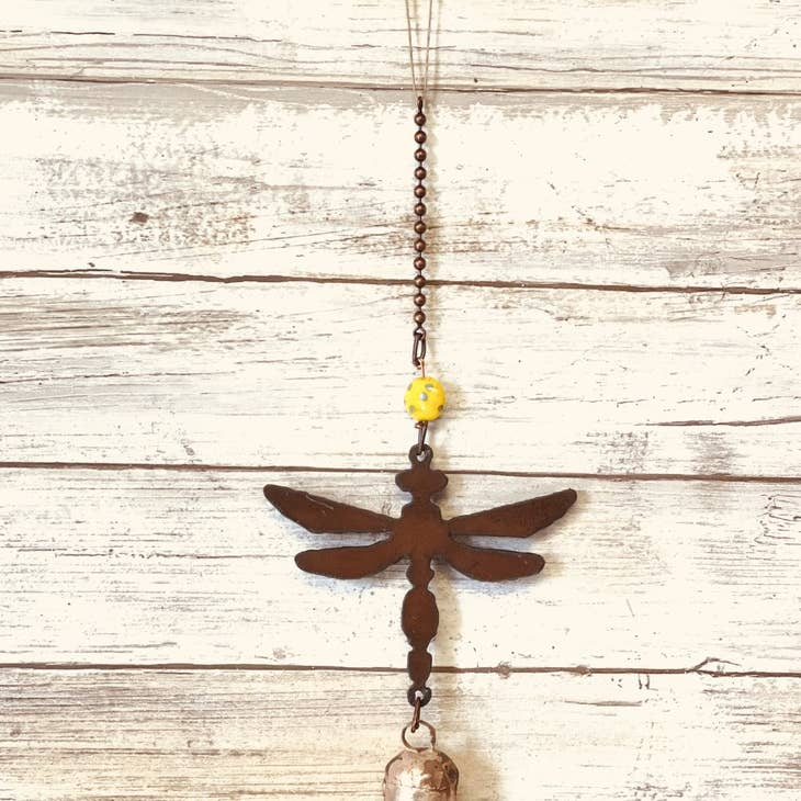 Dragonfly Single Rusty Metal Bell Chime