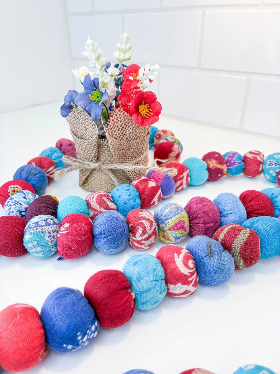 Saree Bead Garland | Red & Blue